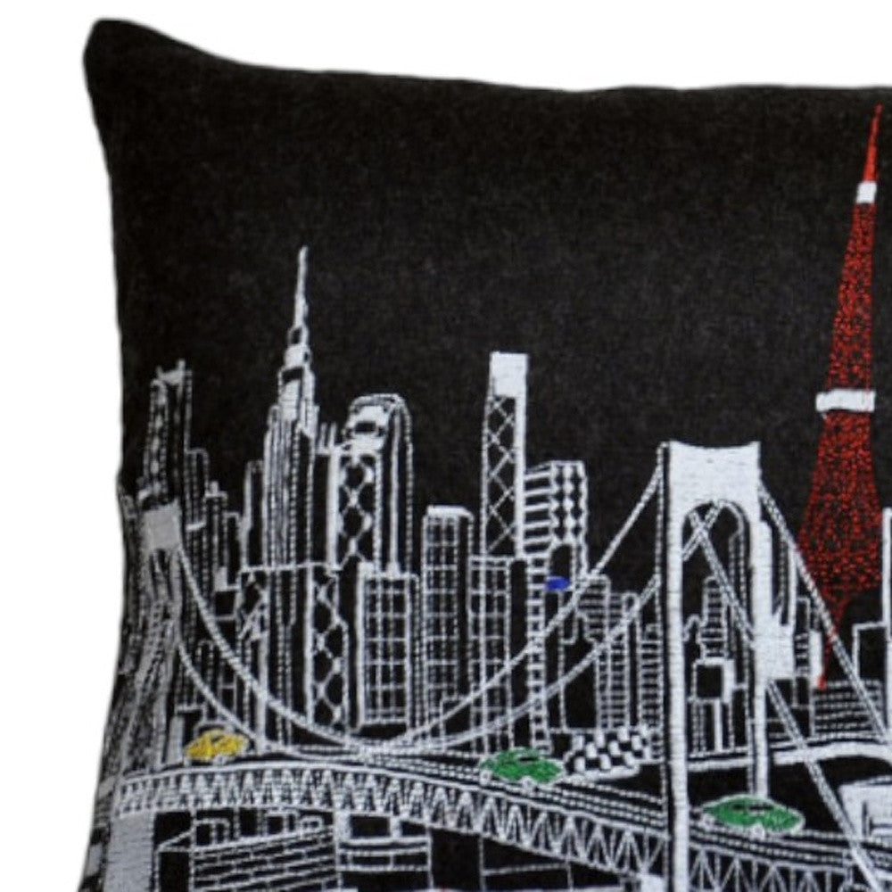 25" Black Tokyo Nighttime Skyline Lumbar Decorative Pillow - Homeroots - Flyclothing LLC