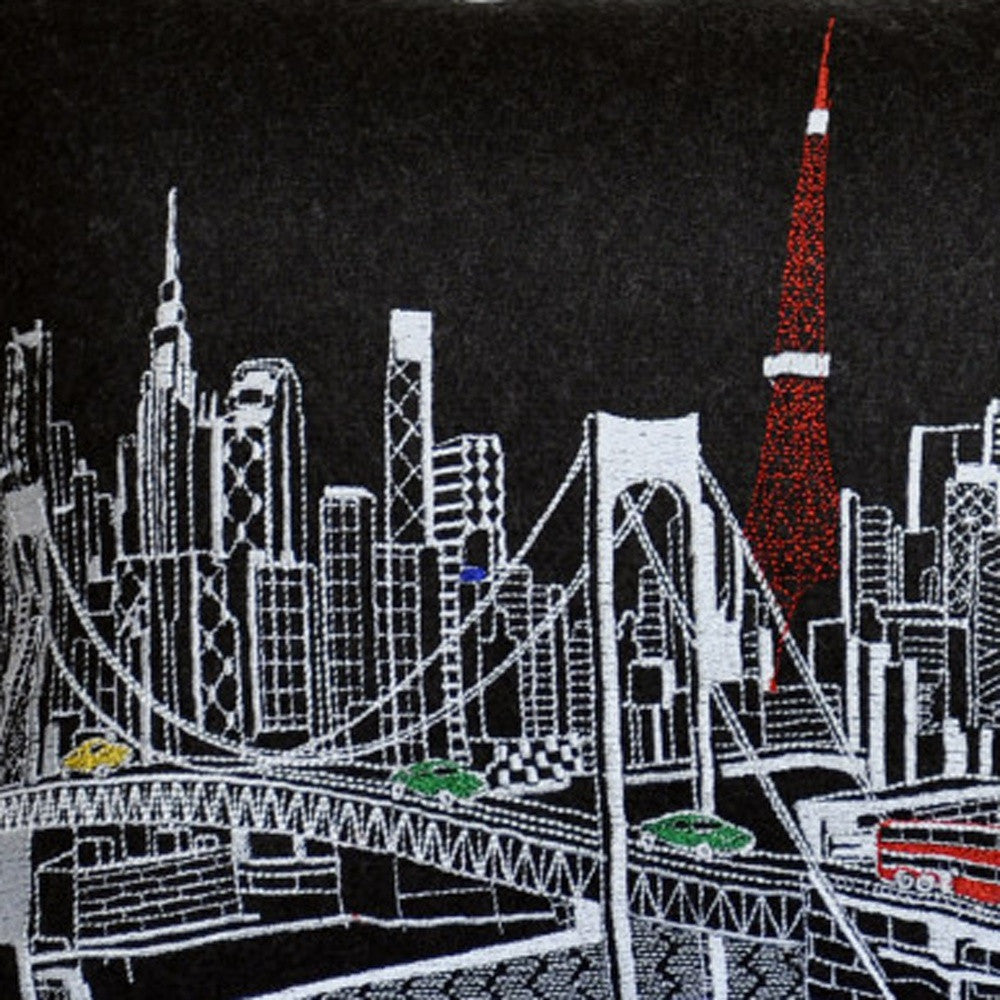 25" Black Tokyo Nighttime Skyline Lumbar Decorative Pillow - Homeroots - Flyclothing LLC