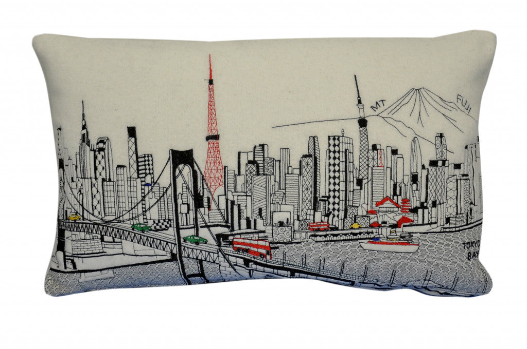 25" White Tokyo Daylight Skyline Lumbar Decorative Pillow - Homeroots - Flyclothing LLC