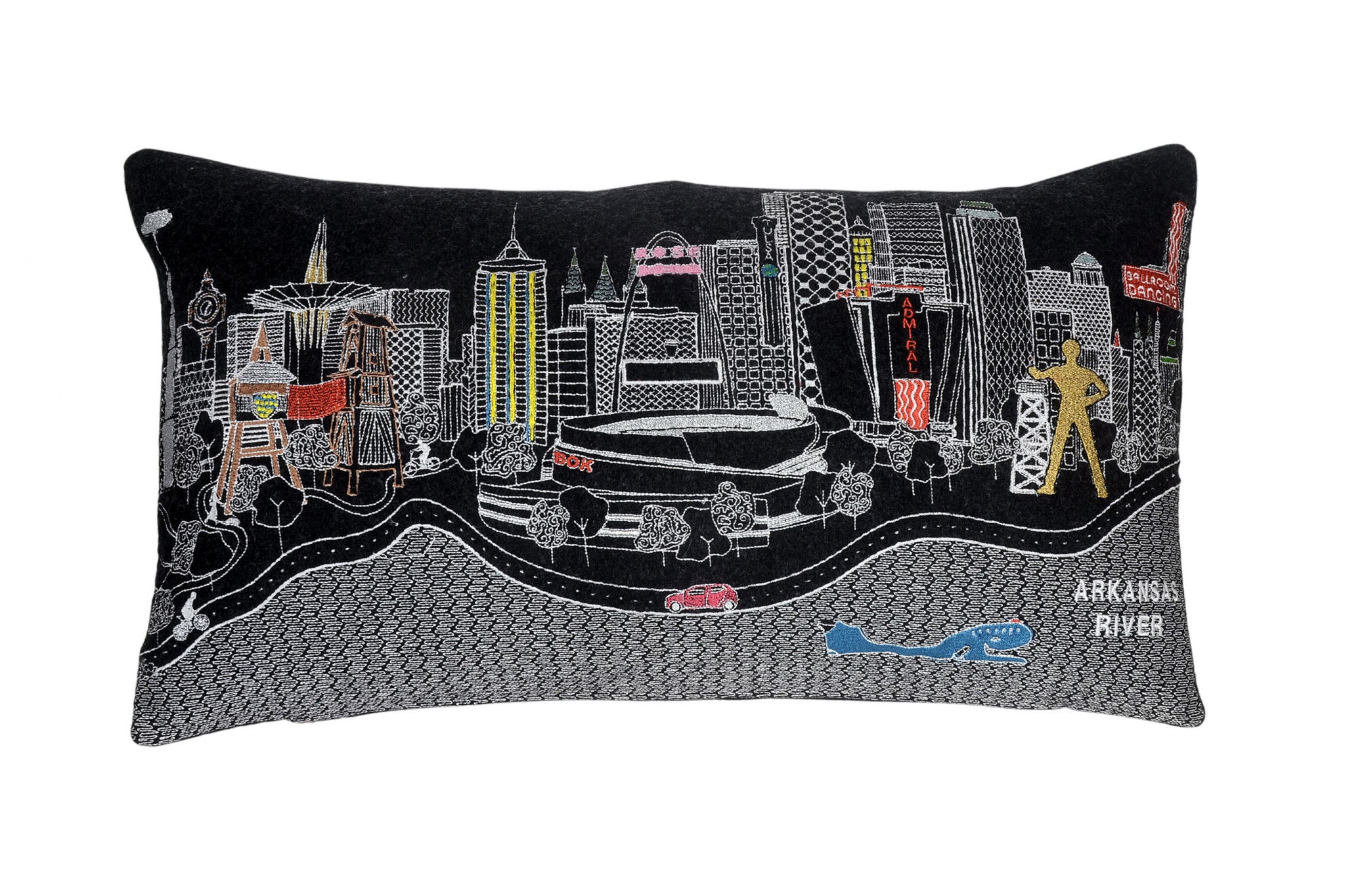 25" Black Tulsa Nighttime Skyline Lumbar Decorative Pillow - Homeroots - Flyclothing LLC