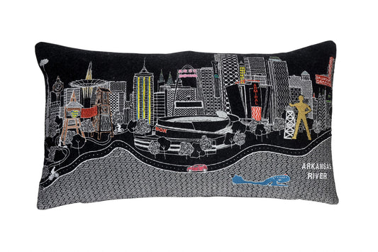 25" Black Tulsa Nighttime Skyline Lumbar Decorative Pillow - Homeroots