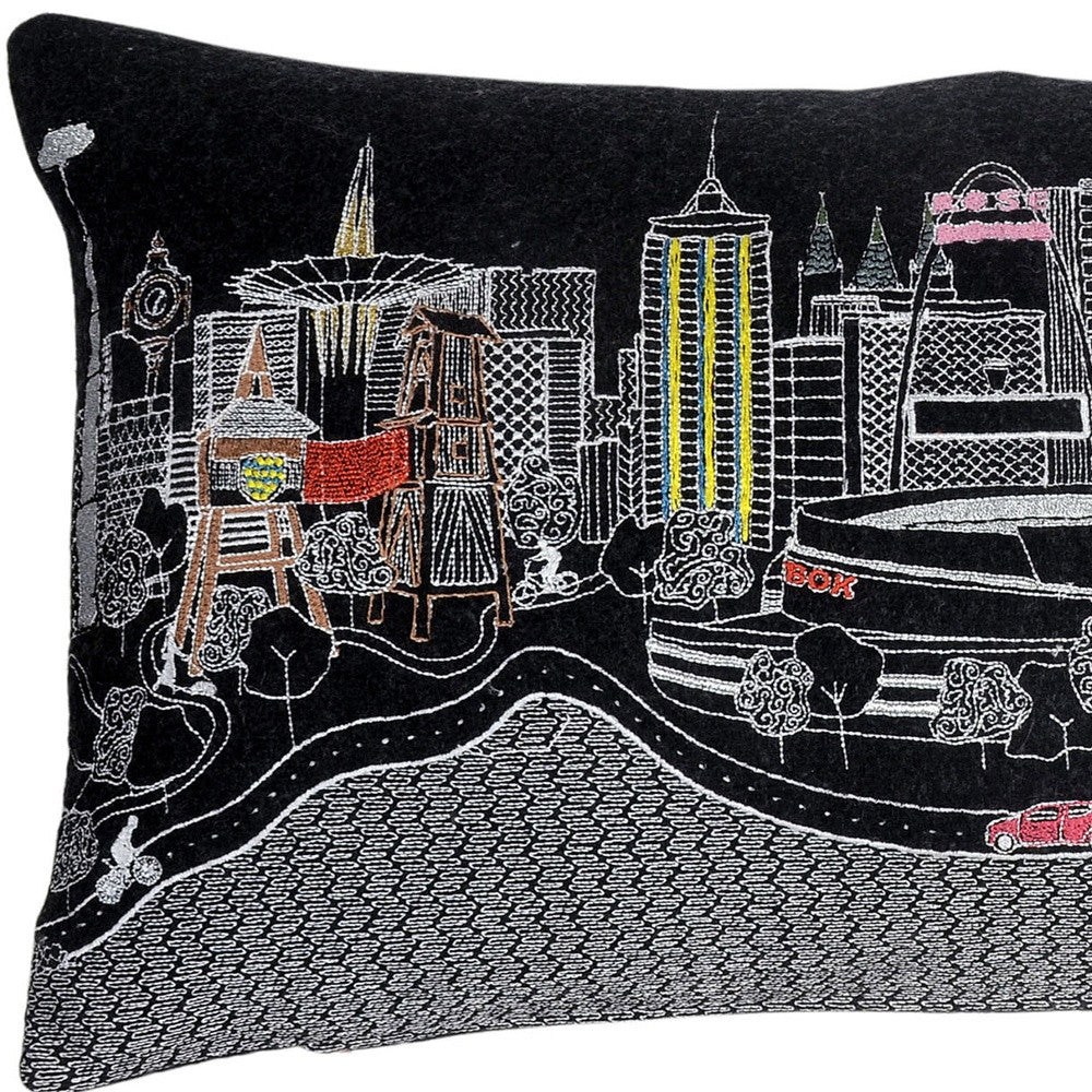 25" Black Tulsa Nighttime Skyline Lumbar Decorative Pillow - Homeroots - Flyclothing LLC