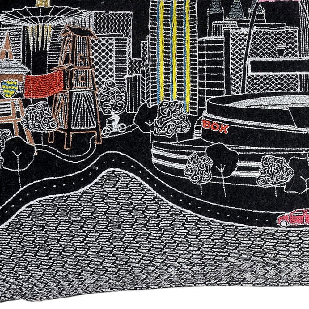 25" Black Tulsa Nighttime Skyline Lumbar Decorative Pillow - Homeroots - Flyclothing LLC