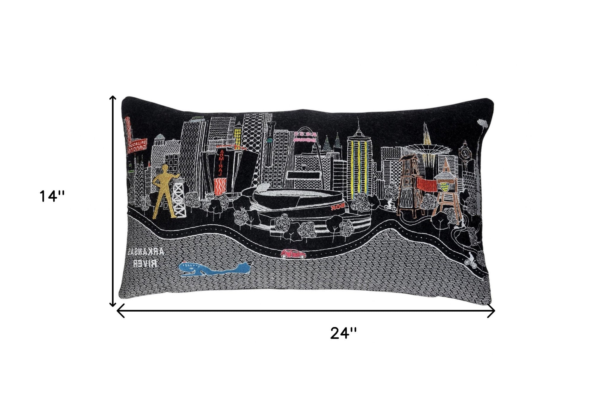 25" Black Tulsa Nighttime Skyline Lumbar Decorative Pillow - Homeroots - Flyclothing LLC