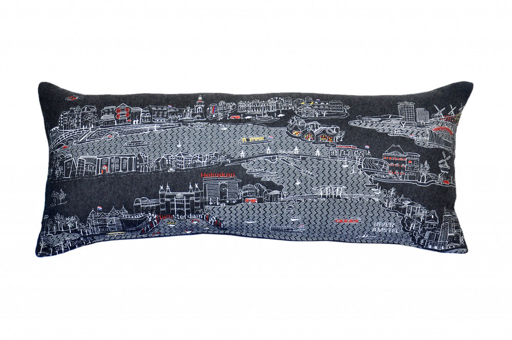 35" Black Amsterdam Nighttime Skyline Lumbar Decorative Pillow - Homeroots - Flyclothing LLC
