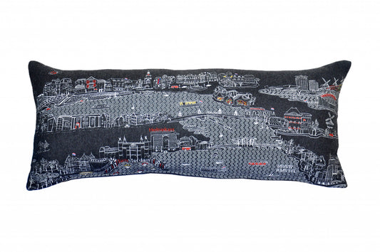 35" Black Amsterdam Nighttime Skyline Lumbar Decorative Pillow - Homeroots