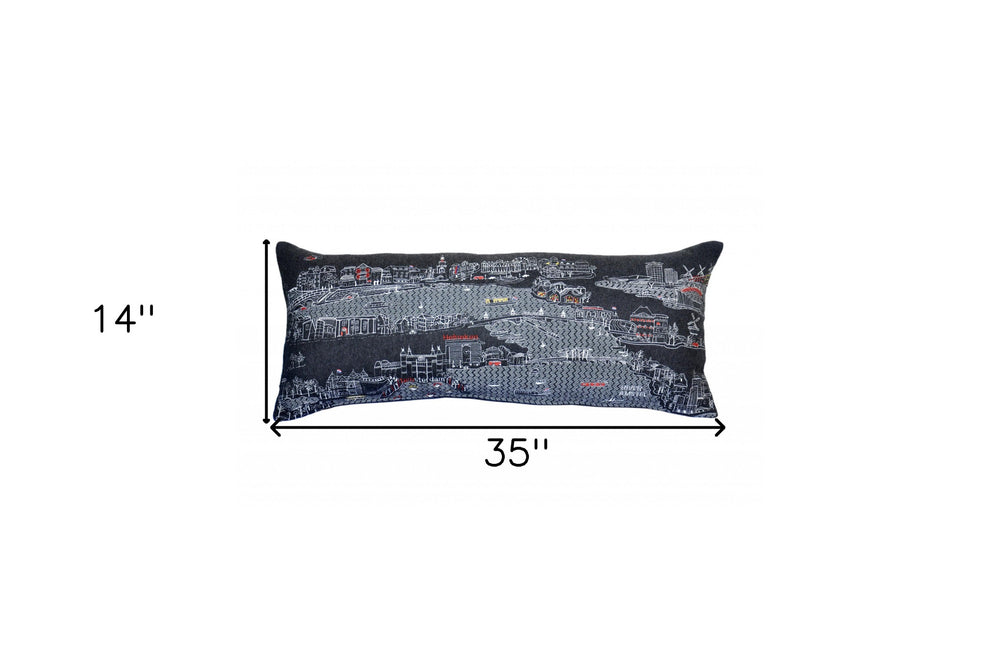 35" Black Amsterdam Nighttime Skyline Lumbar Decorative Pillow - Homeroots - Flyclothing LLC