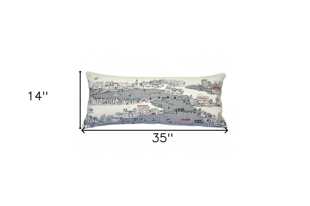35" White Amsterdam Daylight Skyline Lumbar Decorative Pillow - Homeroots - Flyclothing LLC
