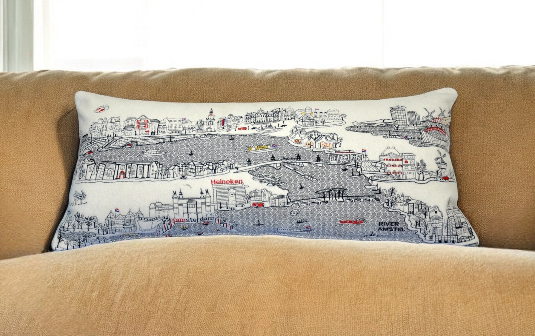 35" White Amsterdam Daylight Skyline Lumbar Decorative Pillow - Homeroots - Flyclothing LLC