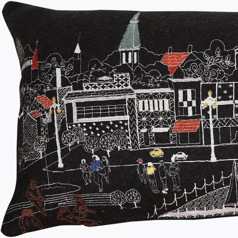 35" Black Annapolis Nighttime Skyline Lumbar Decorative Pillow - Homeroots - Flyclothing LLC