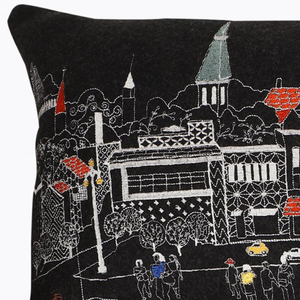 35" Black Annapolis Nighttime Skyline Lumbar Decorative Pillow - Homeroots - Flyclothing LLC