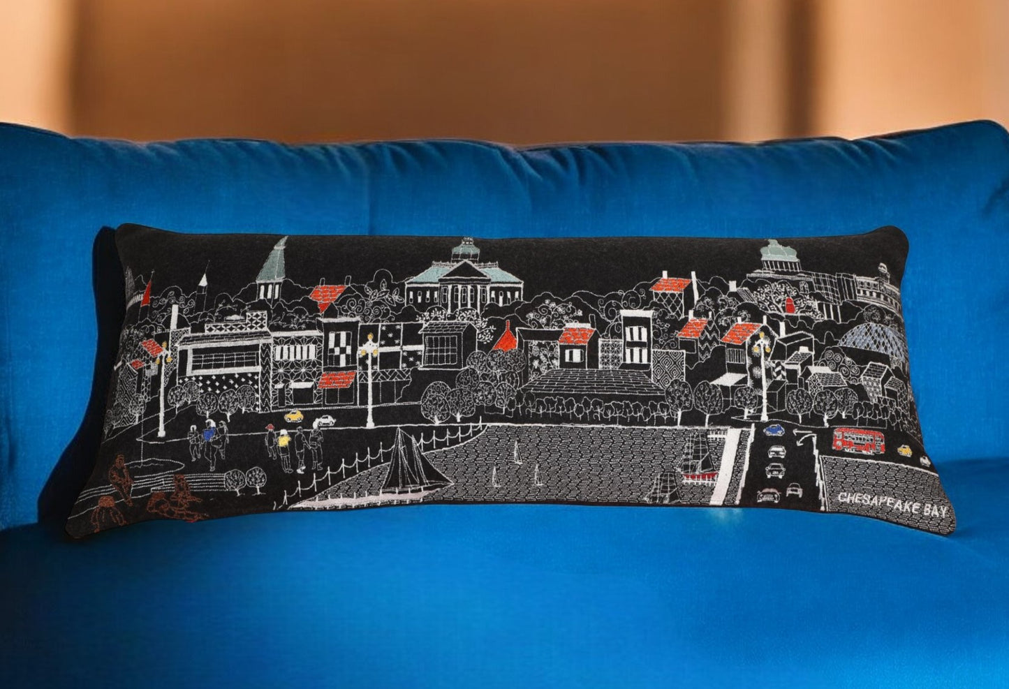 35" Black Annapolis Nighttime Skyline Lumbar Decorative Pillow - Homeroots - Flyclothing LLC