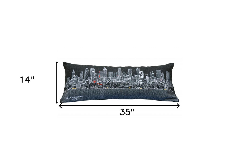 35" Black Atlanta Nighttime Skyline Lumbar Decorative Pillow - Homeroots - Flyclothing LLC