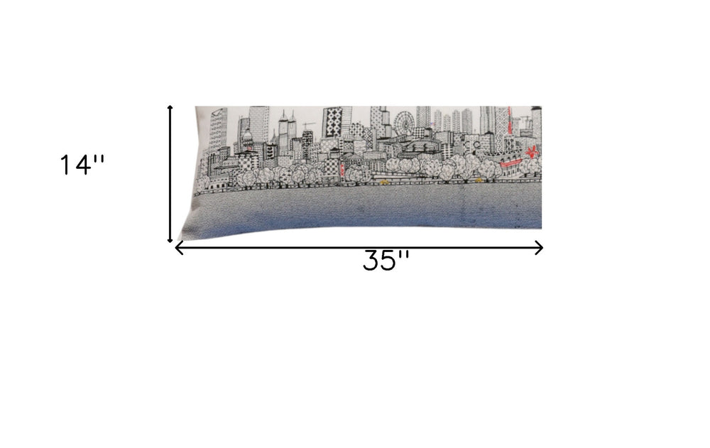 35" White Atlanta Daylight Skyline Lumbar Decorative Pillow - Homeroots - Flyclothing LLC