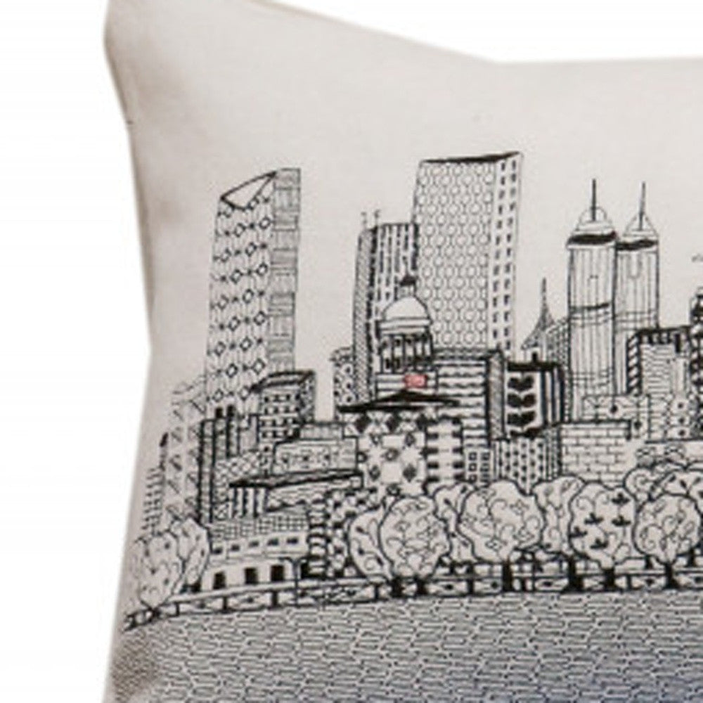 35" White Atlanta Daylight Skyline Lumbar Decorative Pillow - Homeroots - Flyclothing LLC