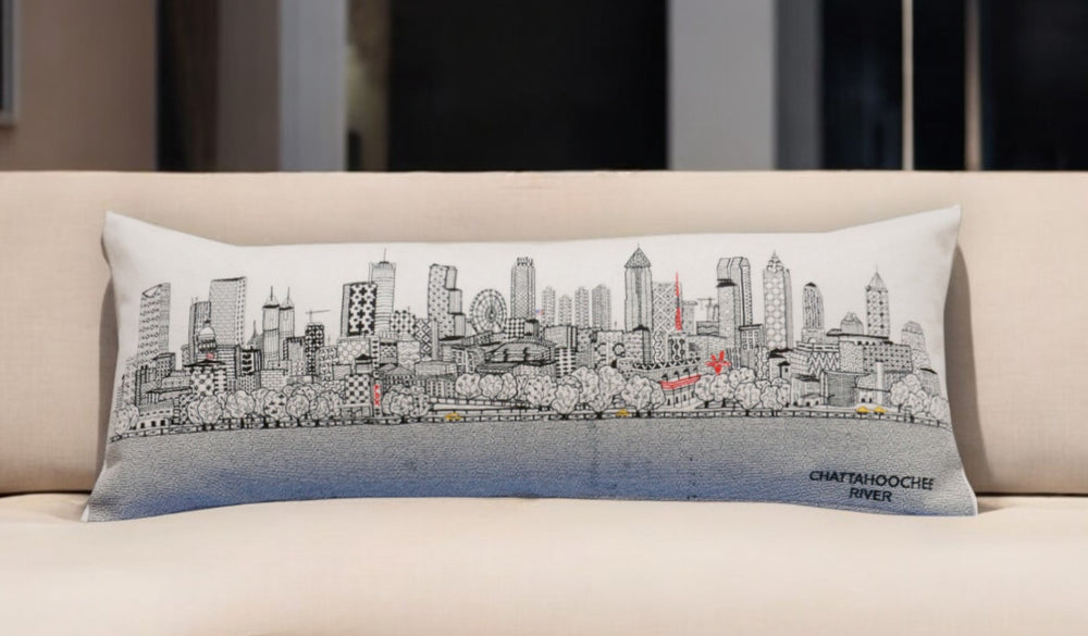 35" White Atlanta Daylight Skyline Lumbar Decorative Pillow - Homeroots - Flyclothing LLC