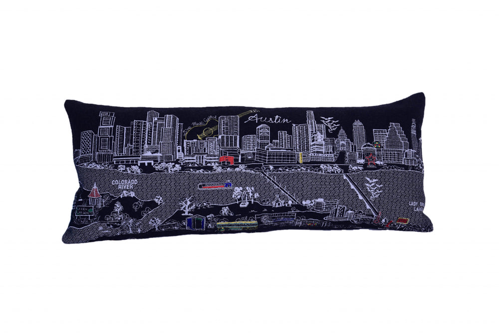 35" Black Austin Nighttime Skyline Lumbar Decorative Pillow - Homeroots - Flyclothing LLC