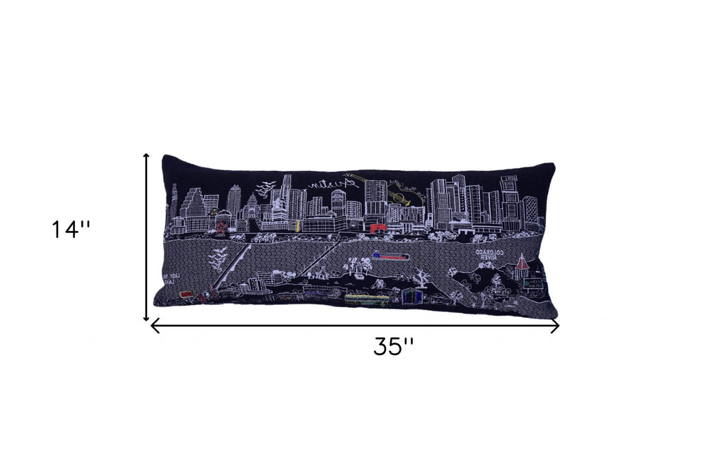 35" Black Austin Nighttime Skyline Lumbar Decorative Pillow - Homeroots - Flyclothing LLC