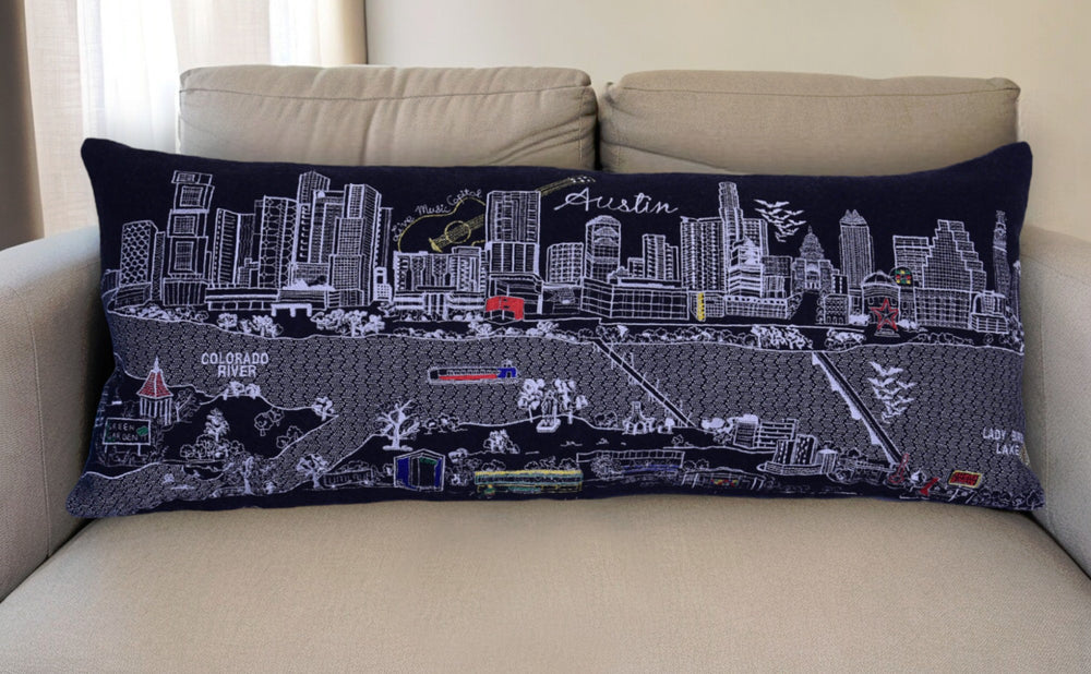 35" Black Austin Nighttime Skyline Lumbar Decorative Pillow - Homeroots