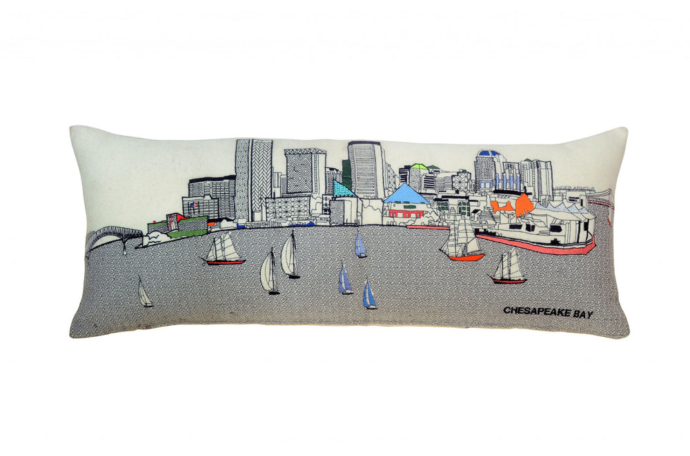 35" White Baltimore Daylight Skyline Lumbar Decorative Pillow - Homeroots - Flyclothing LLC