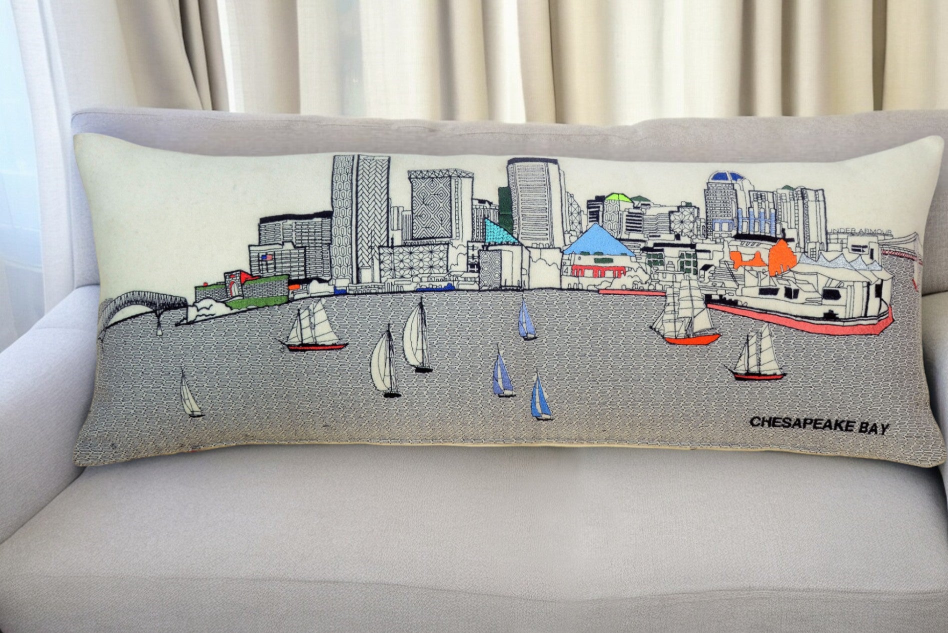 35" White Baltimore Daylight Skyline Lumbar Decorative Pillow - Homeroots - Flyclothing LLC