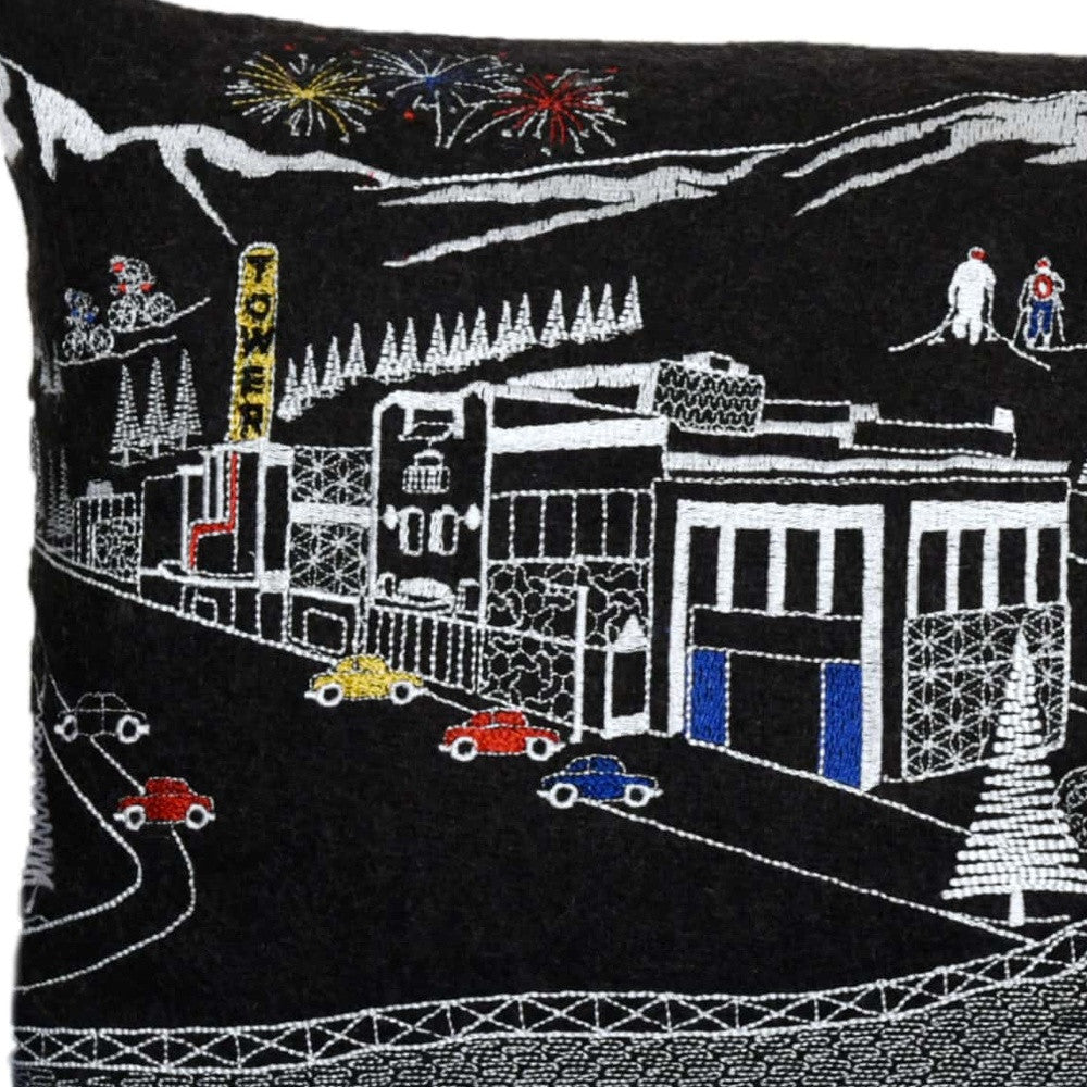 35" Black Bend Nighttime Skyline Lumbar Decorative Pillow - Homeroots - Flyclothing LLC