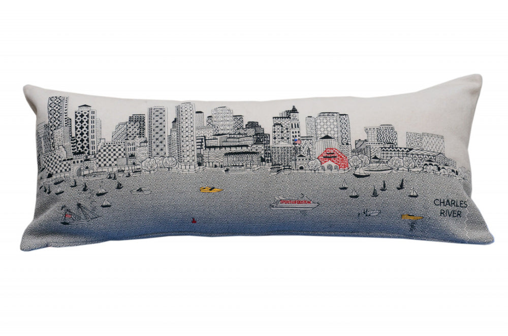 35" White Boston Daylight Skyline Lumbar Decorative Pillow - Homeroots - Flyclothing LLC