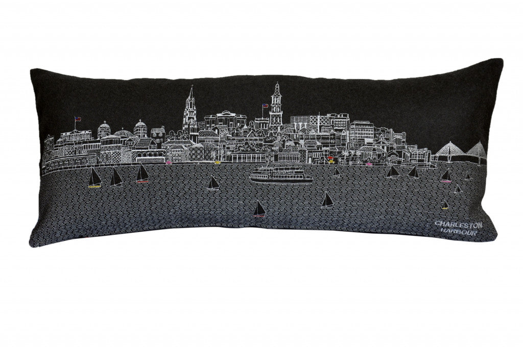 35" Black Charleston Nighttime Skyline Lumbar Decorative Pillow - Homeroots - Flyclothing LLC