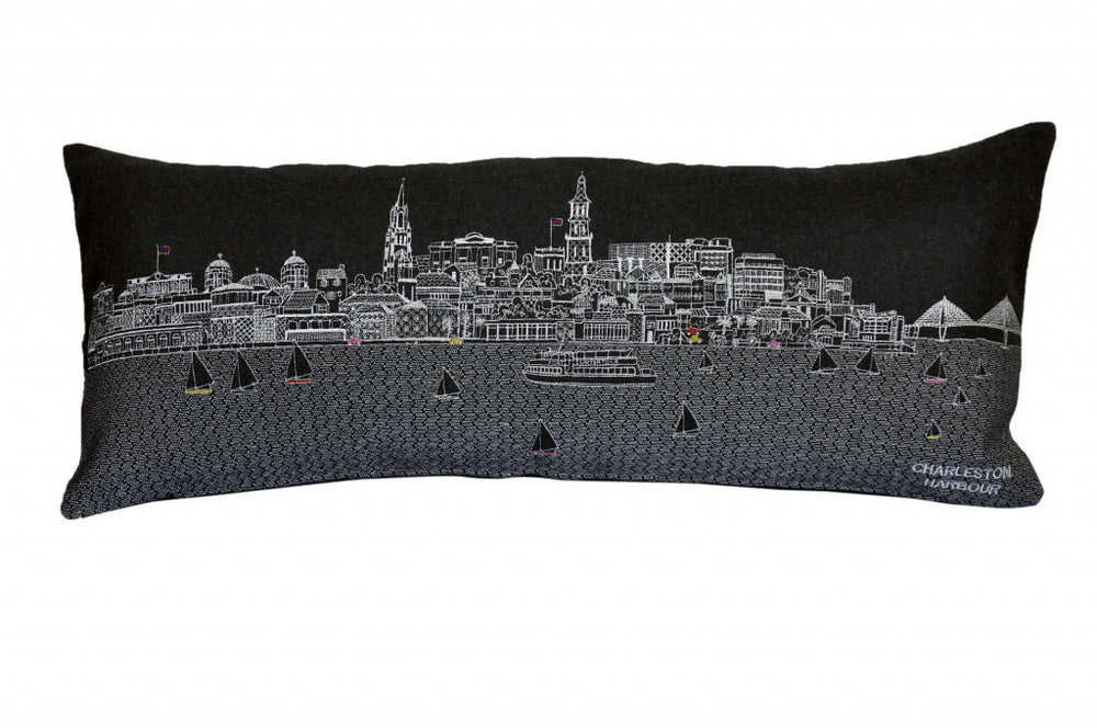 35" Black Charleston Nighttime Skyline Lumbar Decorative Pillow - Homeroots - Flyclothing LLC