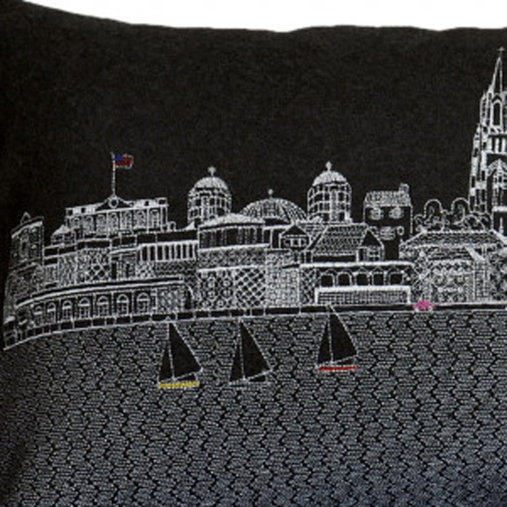 35" Black Charleston Nighttime Skyline Lumbar Decorative Pillow - Homeroots - Flyclothing LLC