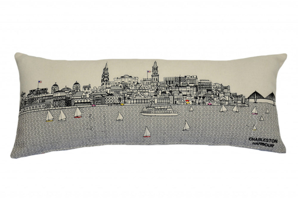 35" White Charleston Daylight Skyline Lumbar Decorative Pillow - Homeroots - Flyclothing LLC