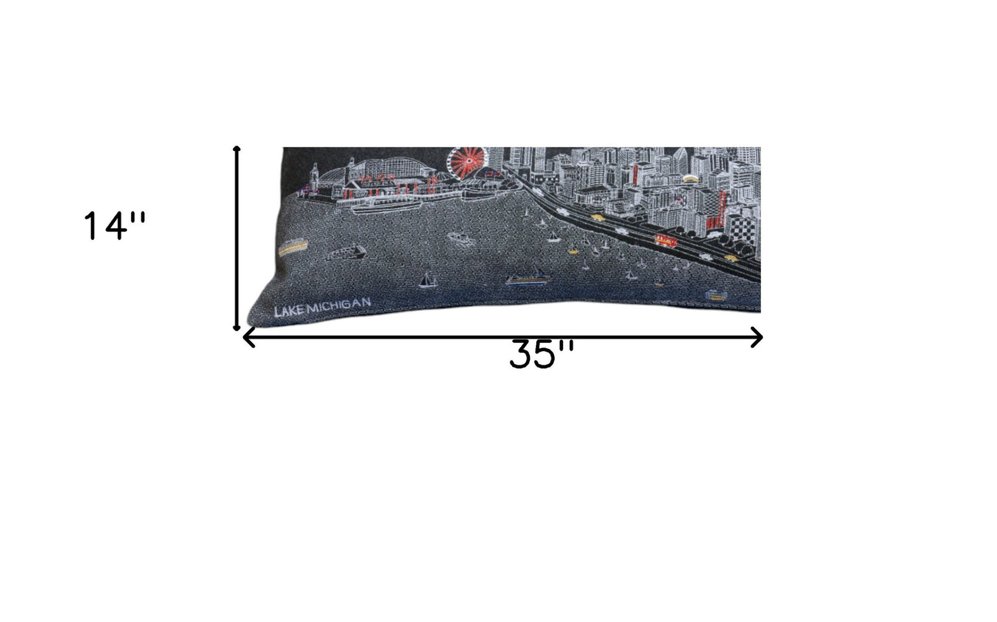35" Black Chicago Nighttime Skyline Lumbar Decorative Pillow - Homeroots - Flyclothing LLC