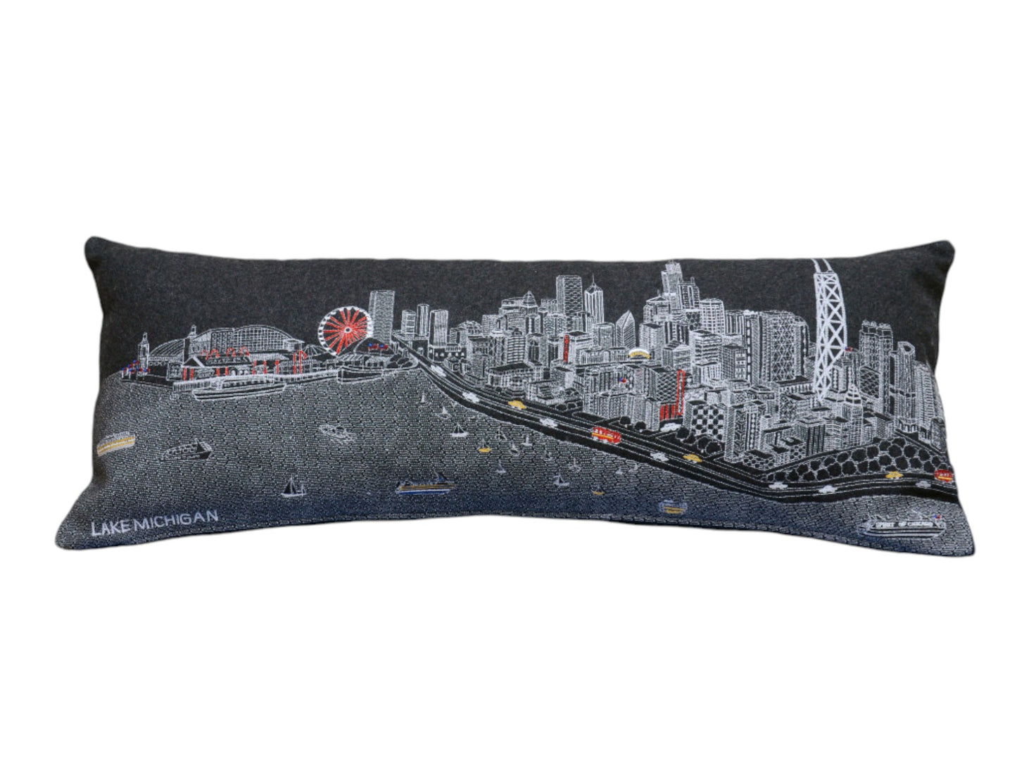 35" Black Chicago Nighttime Skyline Lumbar Decorative Pillow - Homeroots - Flyclothing LLC