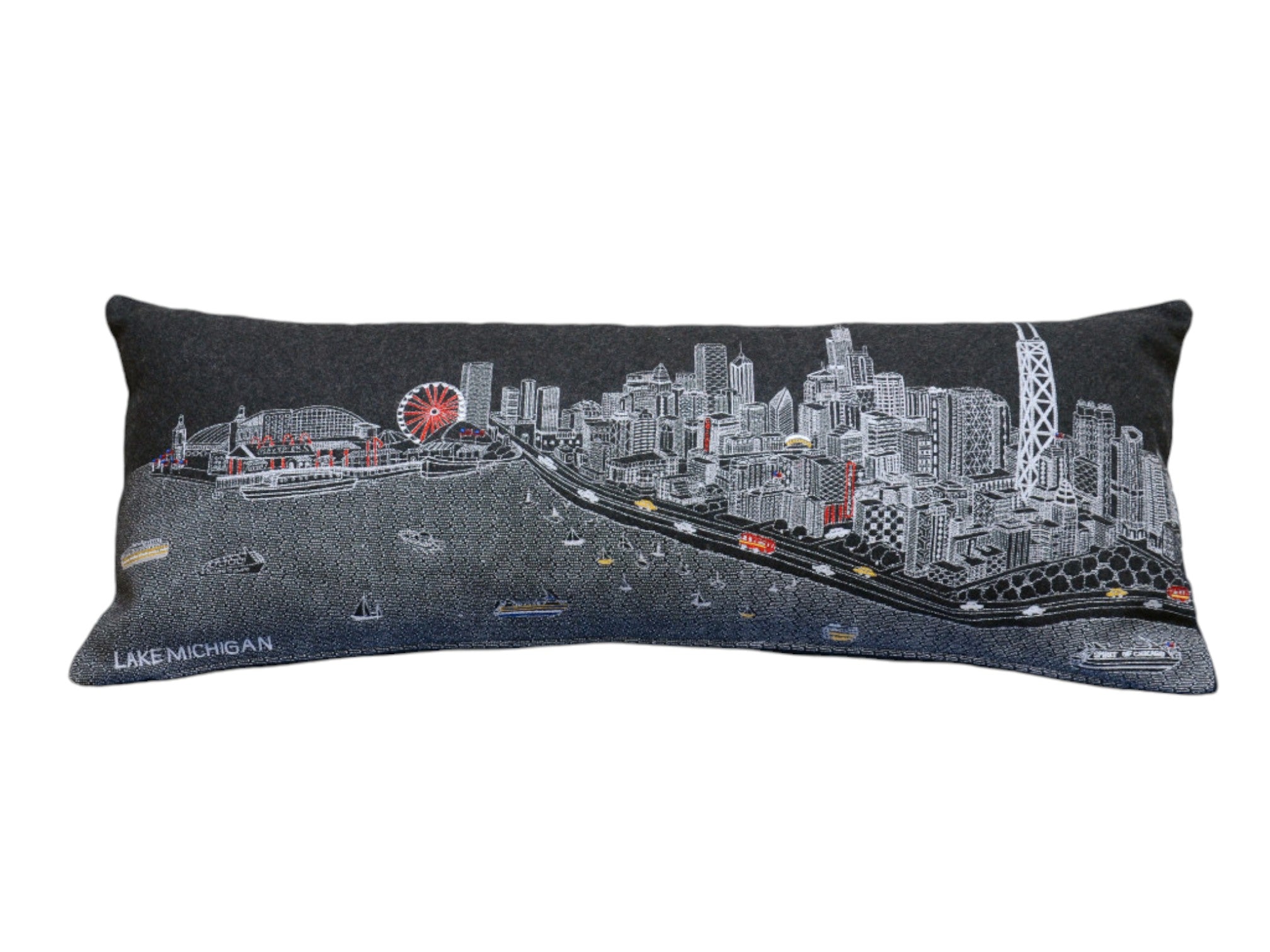 35" Black Chicago Nighttime Skyline Lumbar Decorative Pillow - Homeroots - Flyclothing LLC