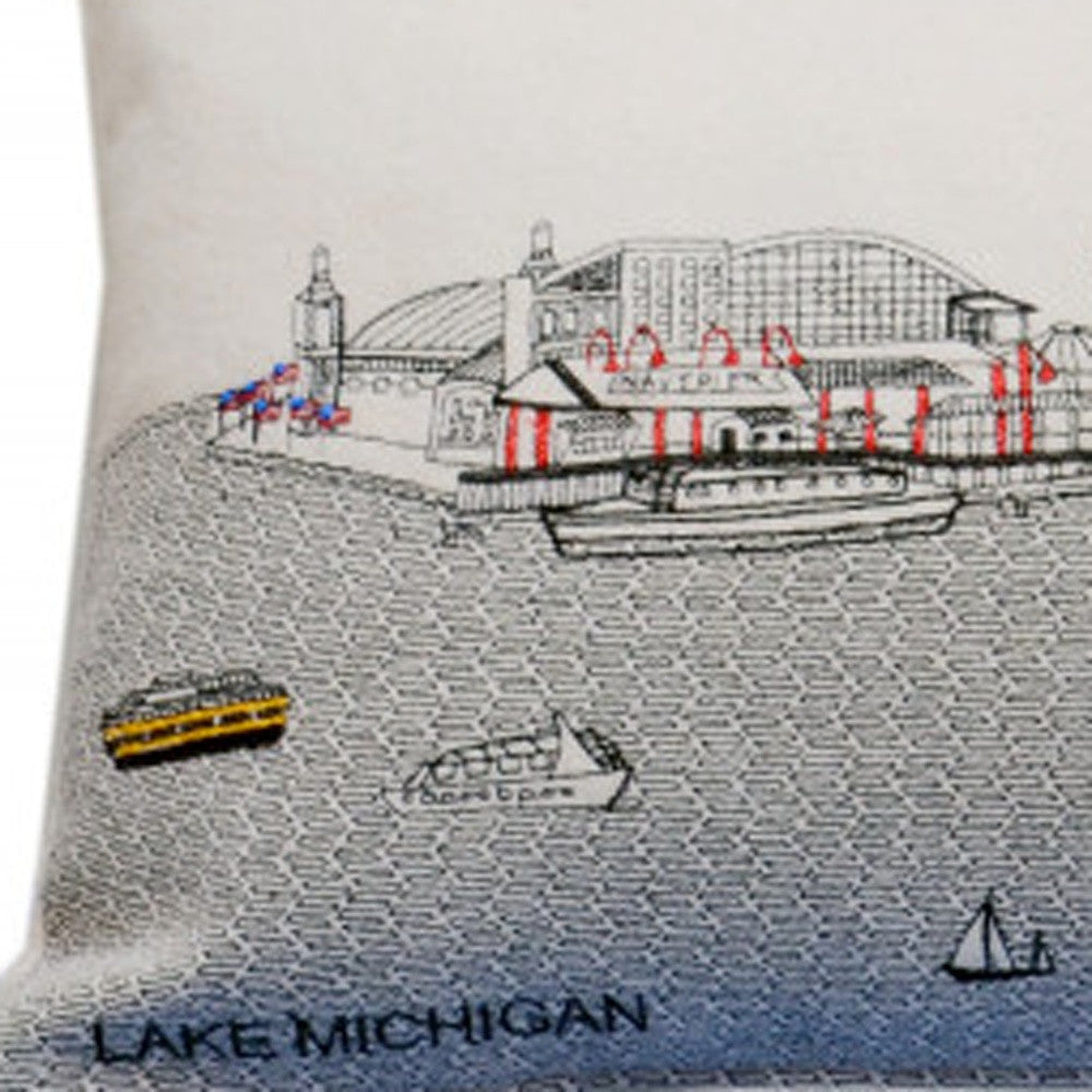 35" White Chicago Daylight Skyline Lumbar Decorative Pillow - Homeroots - Flyclothing LLC