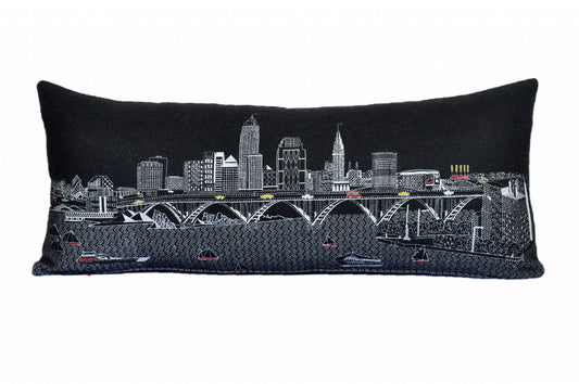 35" Black Cleveland Nighttime Skyline Lumbar Decorative Pillow - Homeroots