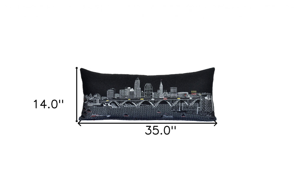 35" Black Cleveland Nighttime Skyline Lumbar Decorative Pillow - Homeroots - Flyclothing LLC
