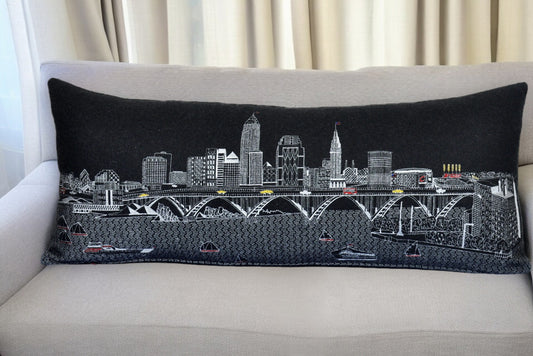 35" Black Cleveland Nighttime Skyline Lumbar Decorative Pillow - Homeroots