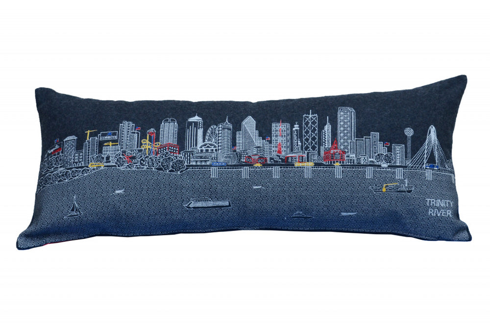 35" Black Dallas Nighttime Skyline Lumbar Decorative Pillow - Homeroots - Flyclothing LLC