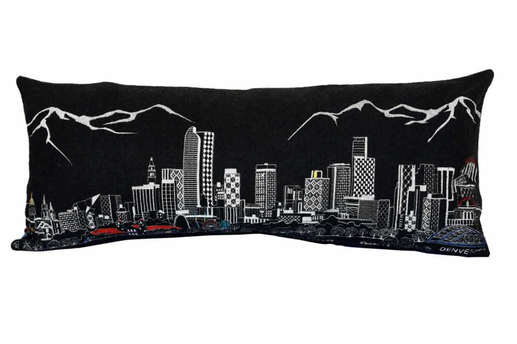 35" Black Denver Nighttime Skyline Lumbar Decorative Pillow - Homeroots - Flyclothing LLC