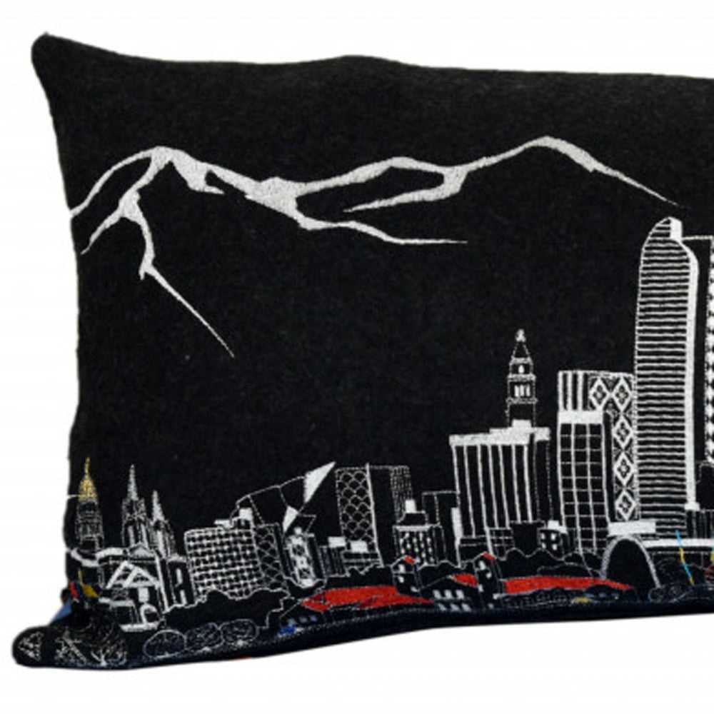 35" Black Denver Nighttime Skyline Lumbar Decorative Pillow - Homeroots - Flyclothing LLC
