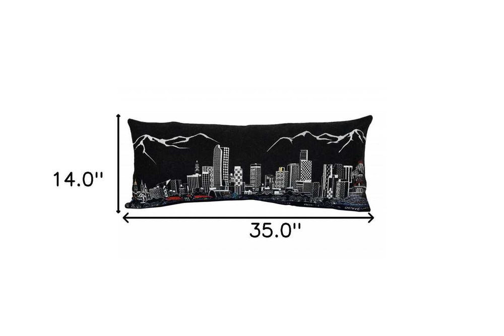 35" Black Denver Nighttime Skyline Lumbar Decorative Pillow - Homeroots - Flyclothing LLC