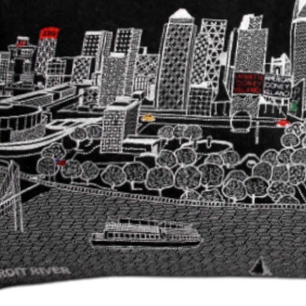 35" Black Detroit Nighttime Skyline Lumbar Decorative Pillow - Homeroots - Flyclothing LLC