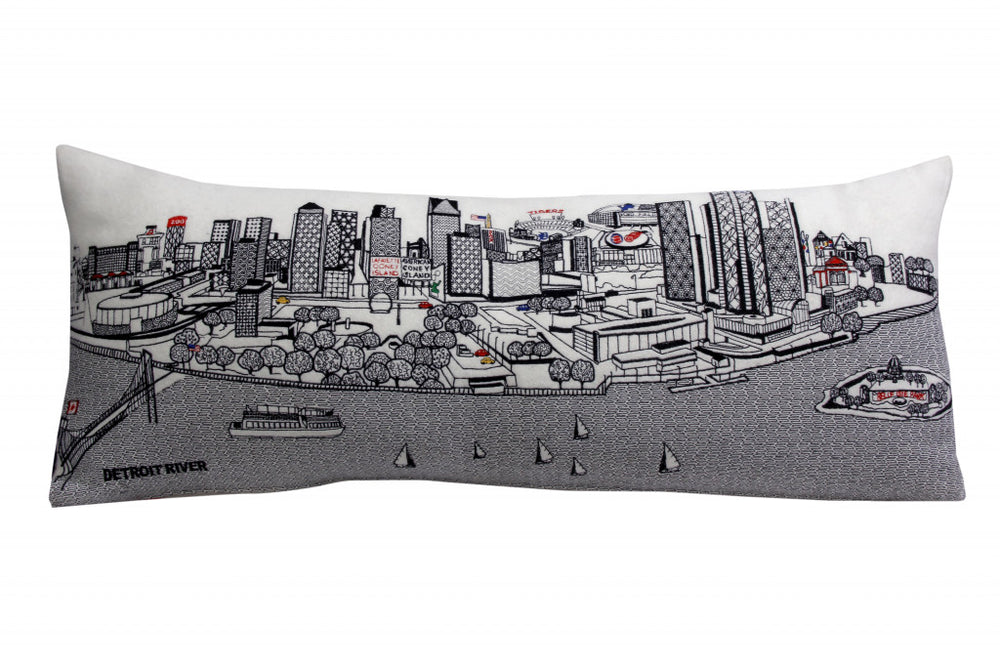 35" White Detroit Daylight Skyline Lumbar Decorative Pillow - Homeroots - Flyclothing LLC