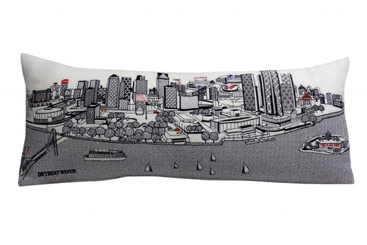35" White Detroit Daylight Skyline Lumbar Decorative Pillow - Homeroots