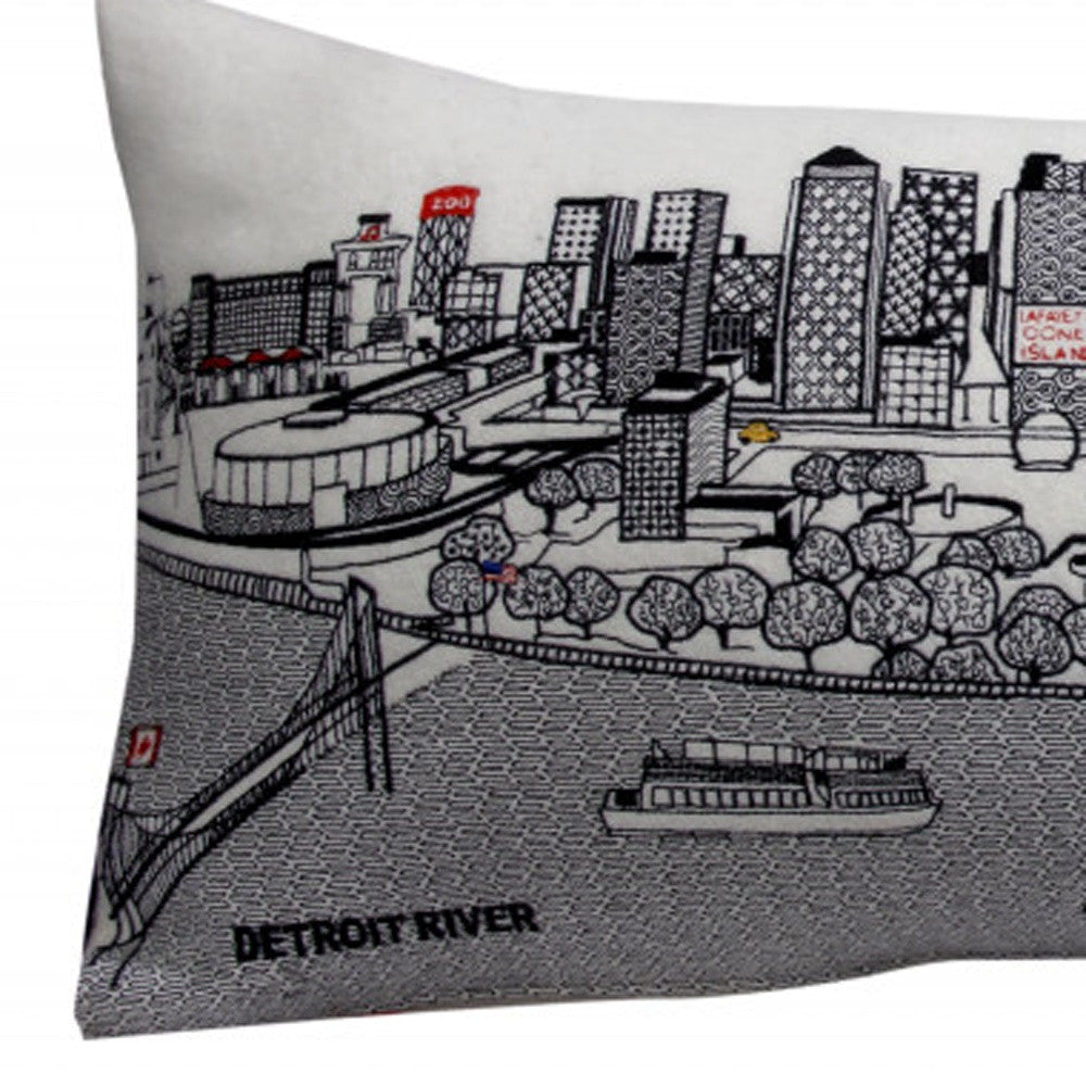 35" White Detroit Daylight Skyline Lumbar Decorative Pillow - Homeroots - Flyclothing LLC