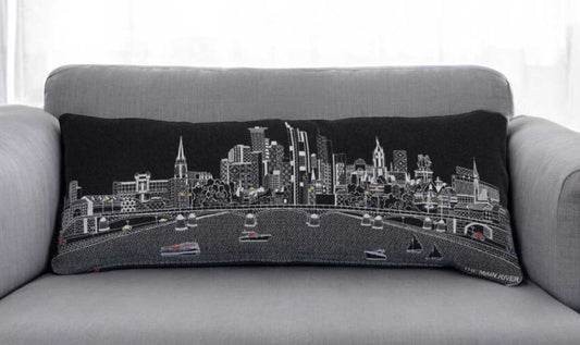 35" Black Frankfurt Nighttime Skyline Lumbar Decorative Pillow - Homeroots
