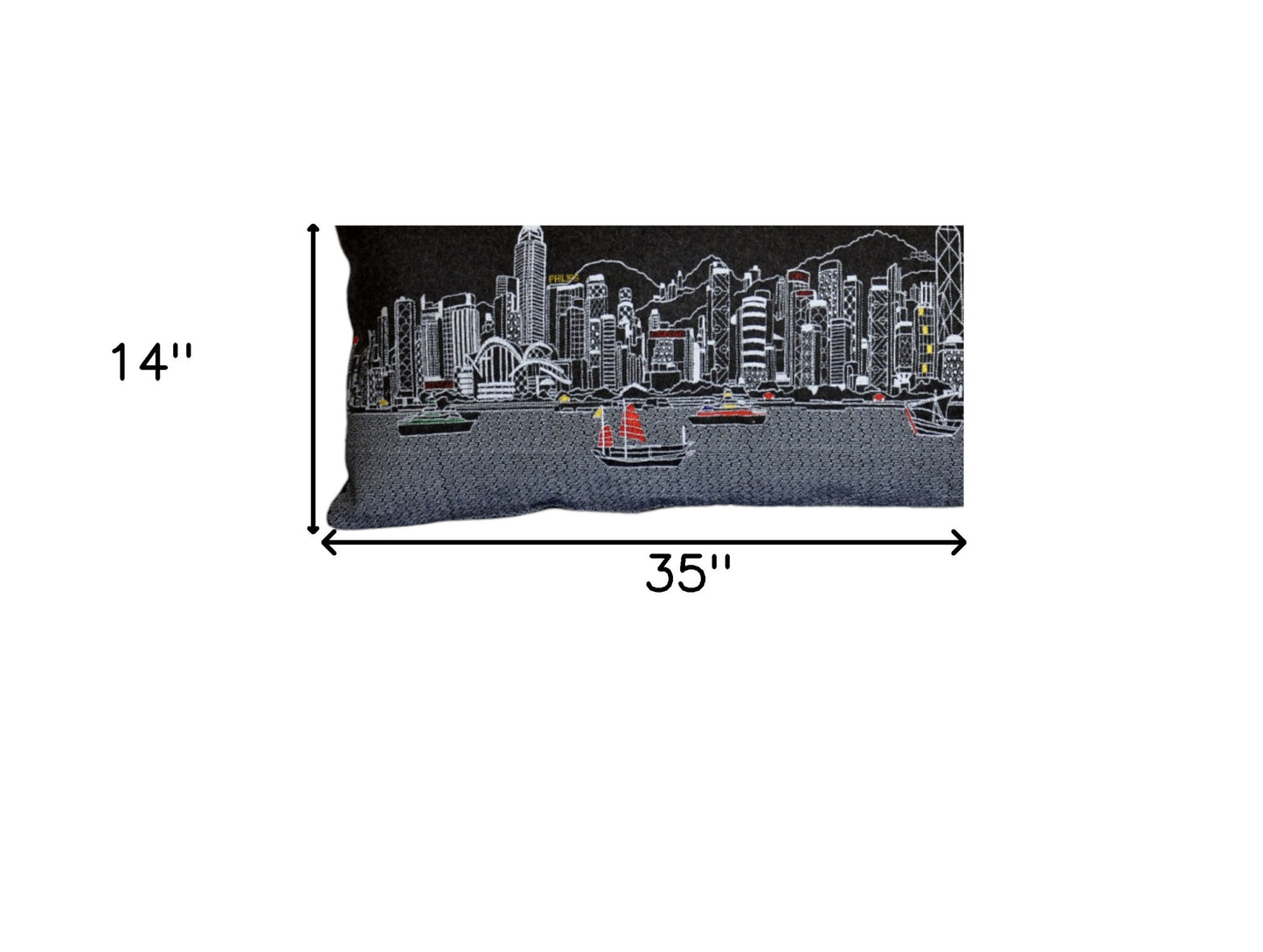 35" Black Hong Kong Nighttime Skyline Lumbar Decorative Pillow - Homeroots - Flyclothing LLC