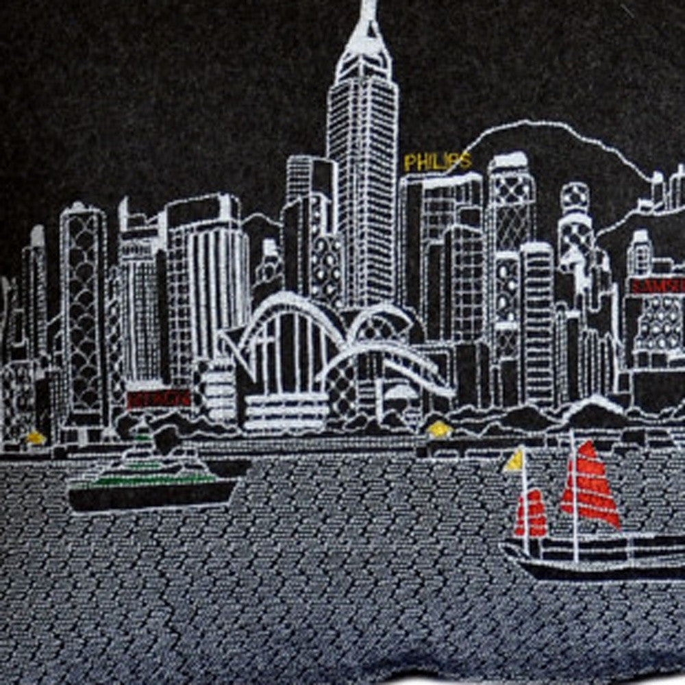 35" Black Hong Kong Nighttime Skyline Lumbar Decorative Pillow - Homeroots - Flyclothing LLC