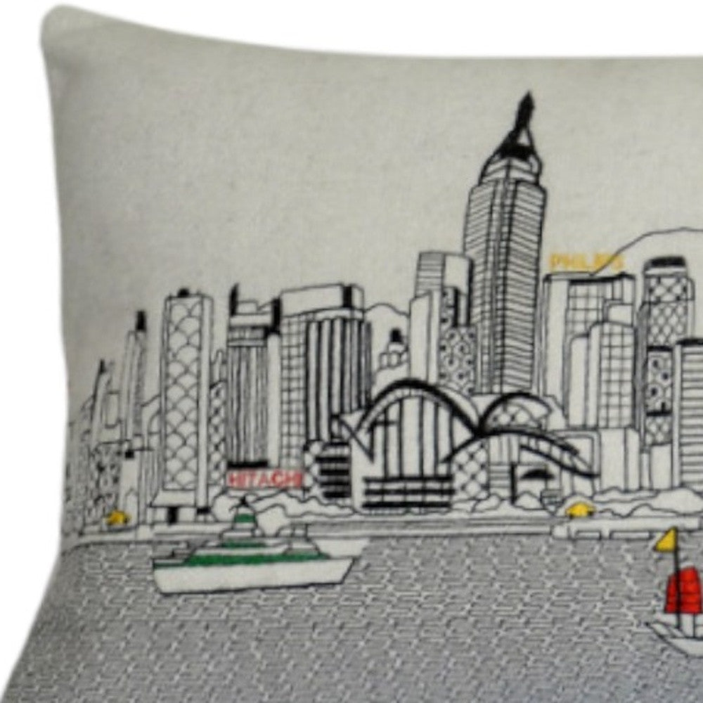 35" White Hong Kong Daylight Skyline Lumbar Decorative Pillow - Homeroots - Flyclothing LLC